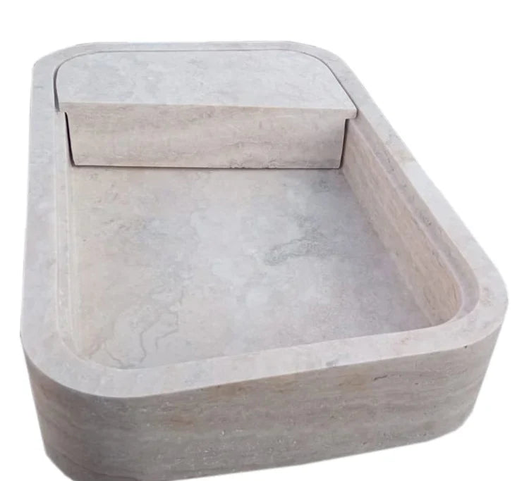 Beige Travertine Rectangular Wall-mount Bathroom Sink Hidden Drain (W)16
