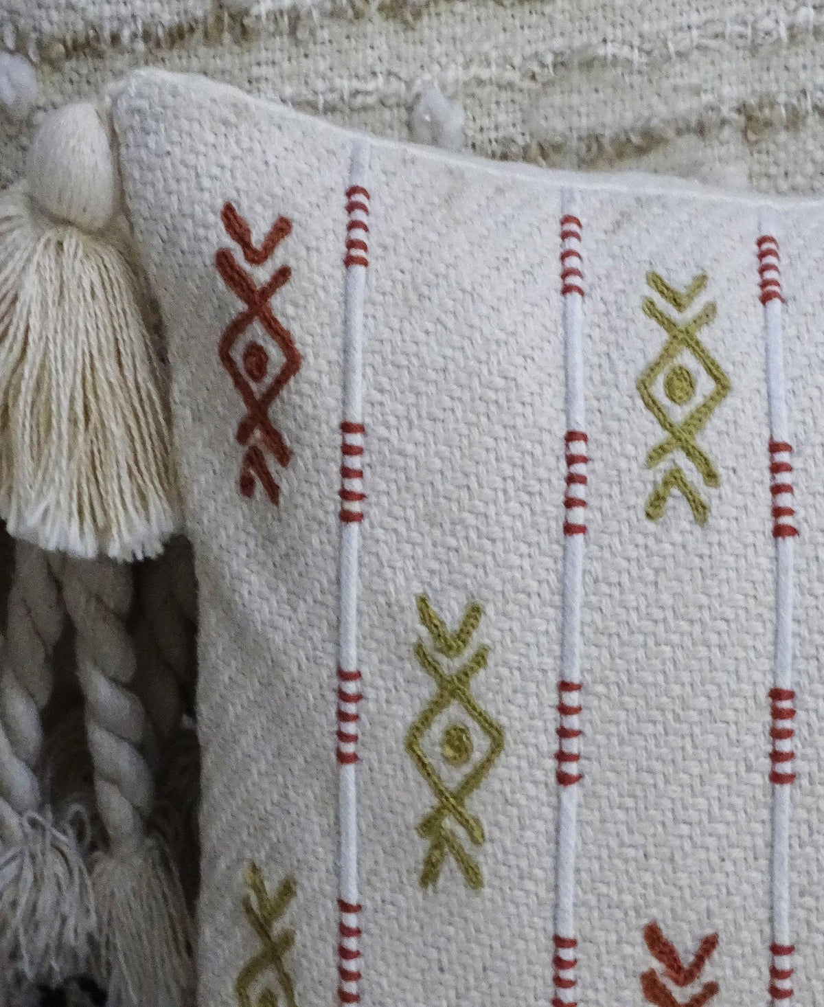 Embroidery Throw Pillow with Tassels 14