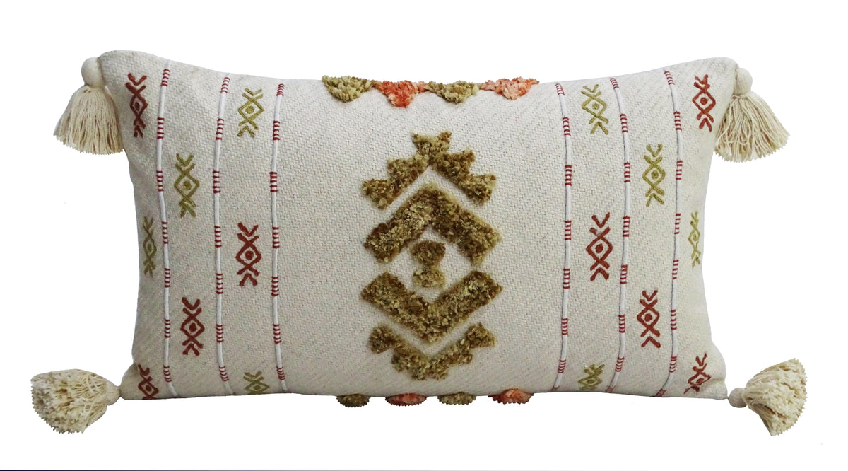 Embroidery Throw Pillow with Tassels 14