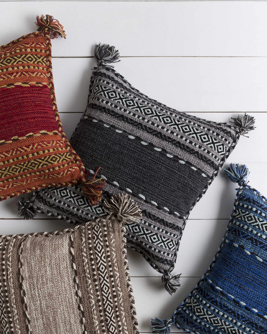 Bensalem Black Geometric Fringe Throw Pillow