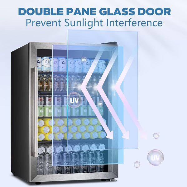 Beverage Refrigerator Cooler 4.4 Cu.Ft,145 Can Mini Fridge with Glass Door W58128SSH Kismile