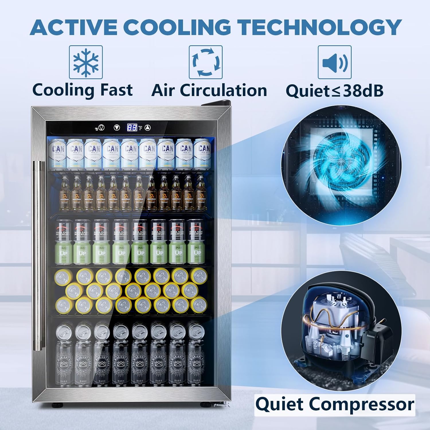 Beverage Refrigerator Cooler 4.4 Cu.Ft,145 Can Mini Fridge with Glass Door W58128SSH Kismile