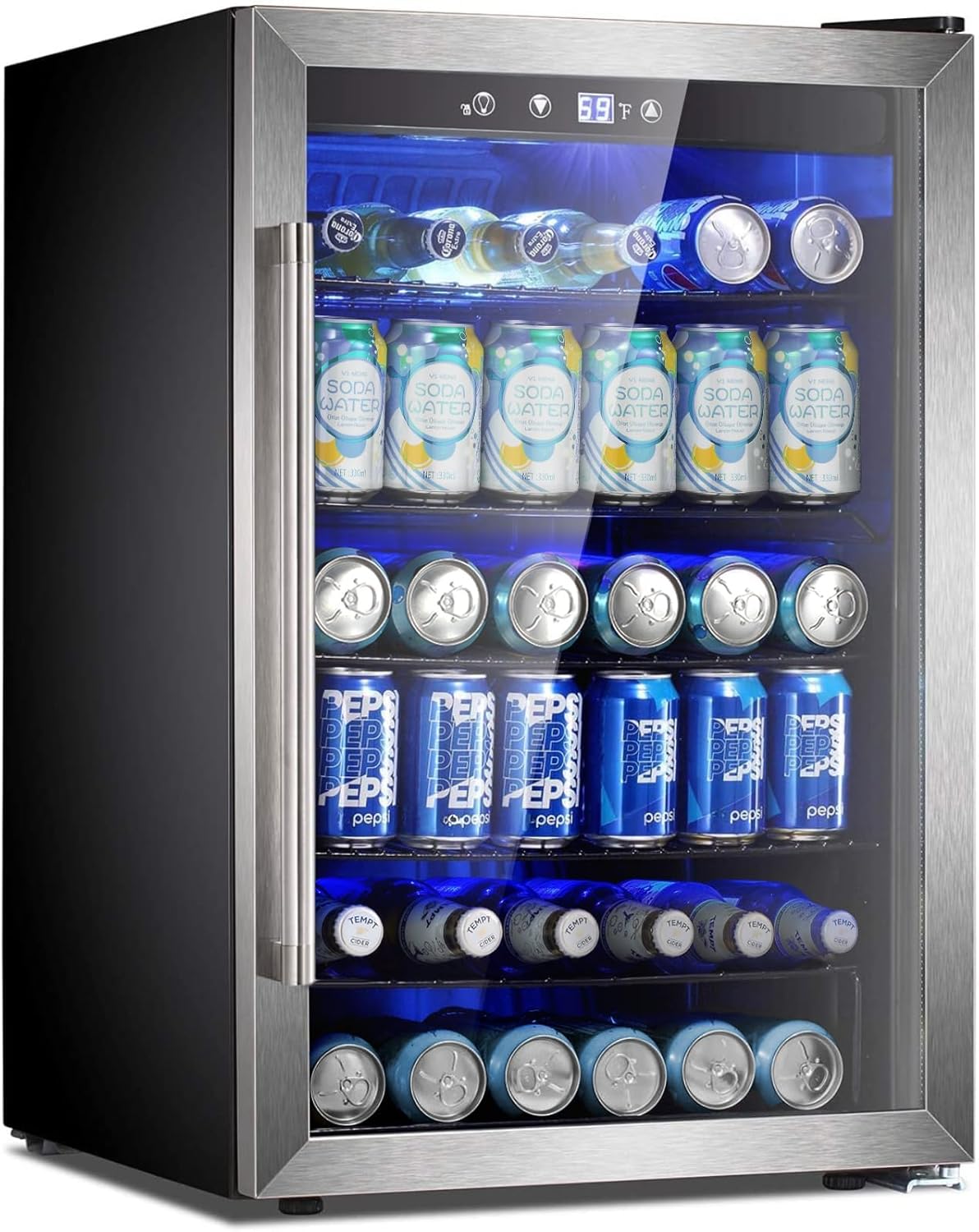 Beverage Refrigerator Cooler 4.4 Cu.Ft,145 Can Mini Fridge with Glass Door W58128SSH Kismile