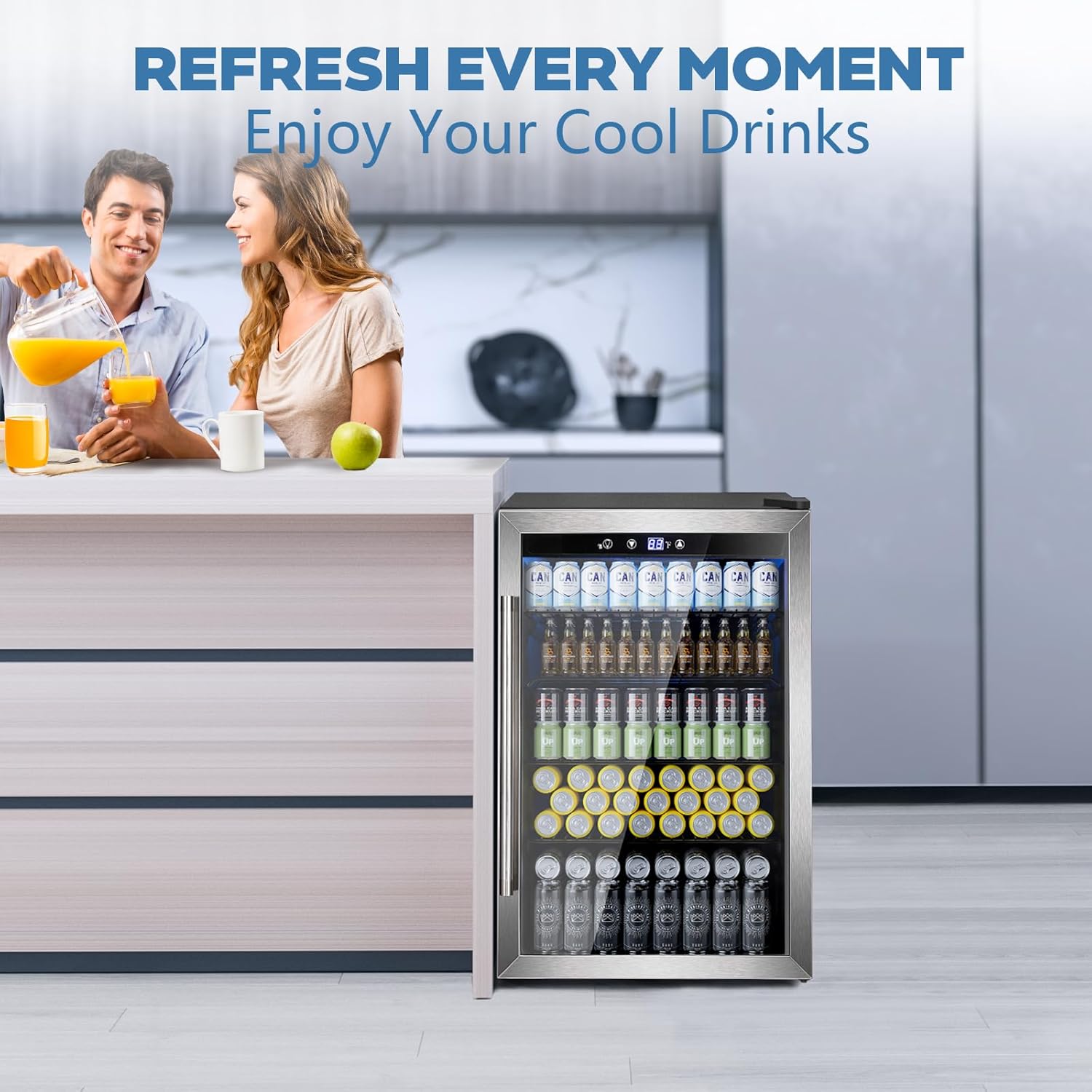 Beverage Refrigerator Cooler 4.4 Cu.Ft,145 Can Mini Fridge with Glass Door W58128SSH Kismile