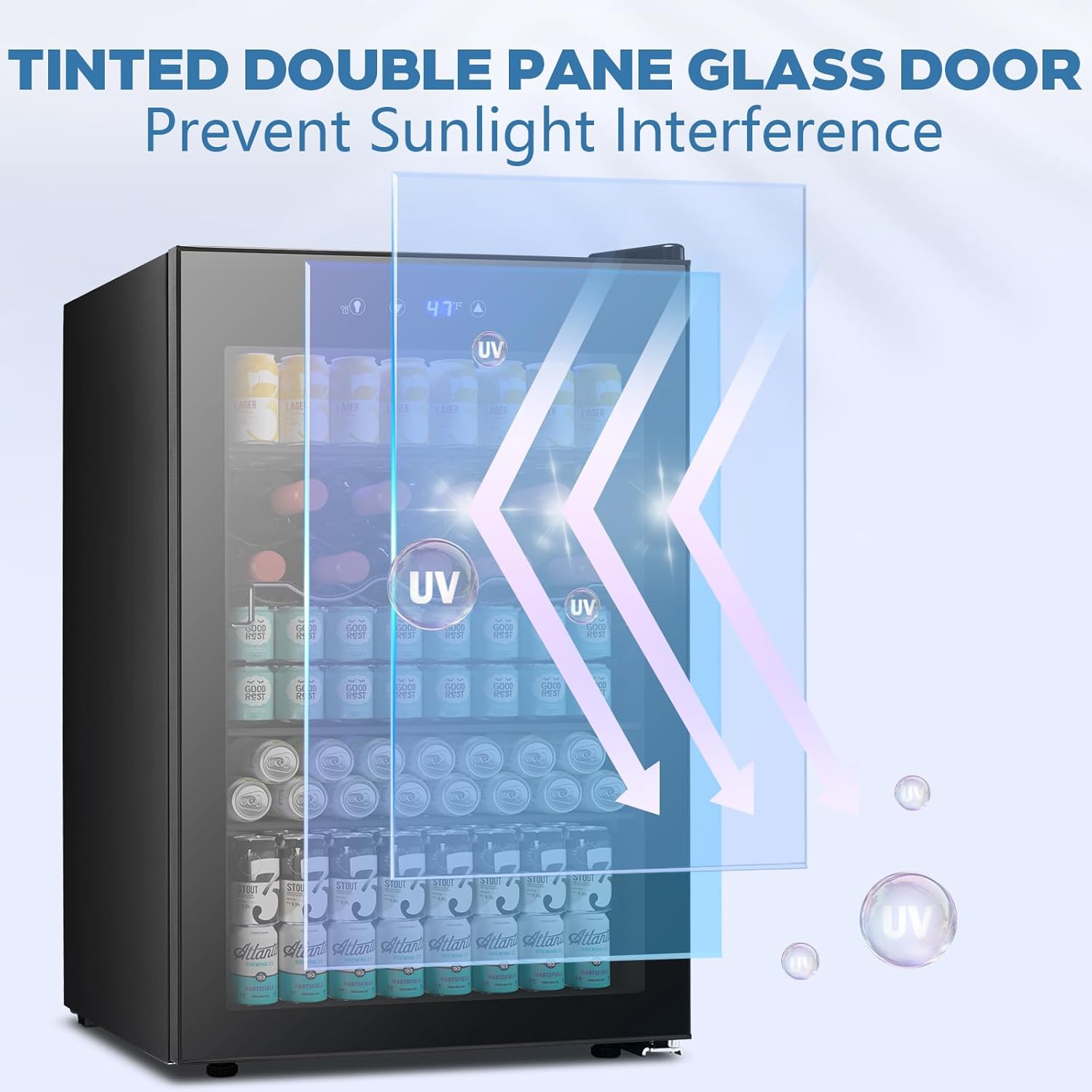 Beverage Refrigerator Cooler 4.5 Cu.Ft,145 Can Mini Fridge with Glass Door W58128BH Kismile