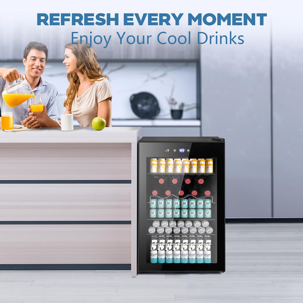Beverage Refrigerator Cooler 4.5 Cu.Ft,145 Can Mini Fridge with Glass Door W58128BH Kismile