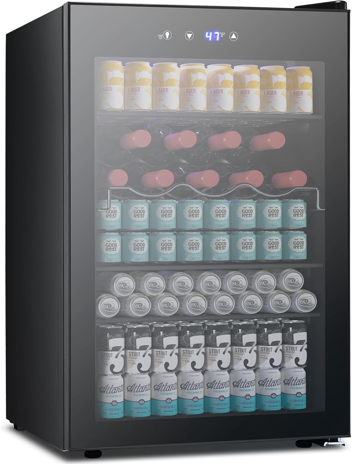 Beverage Refrigerator Cooler 4.5 Cu.Ft,145 Can Mini Fridge with Glass Door W58128BH Kismile