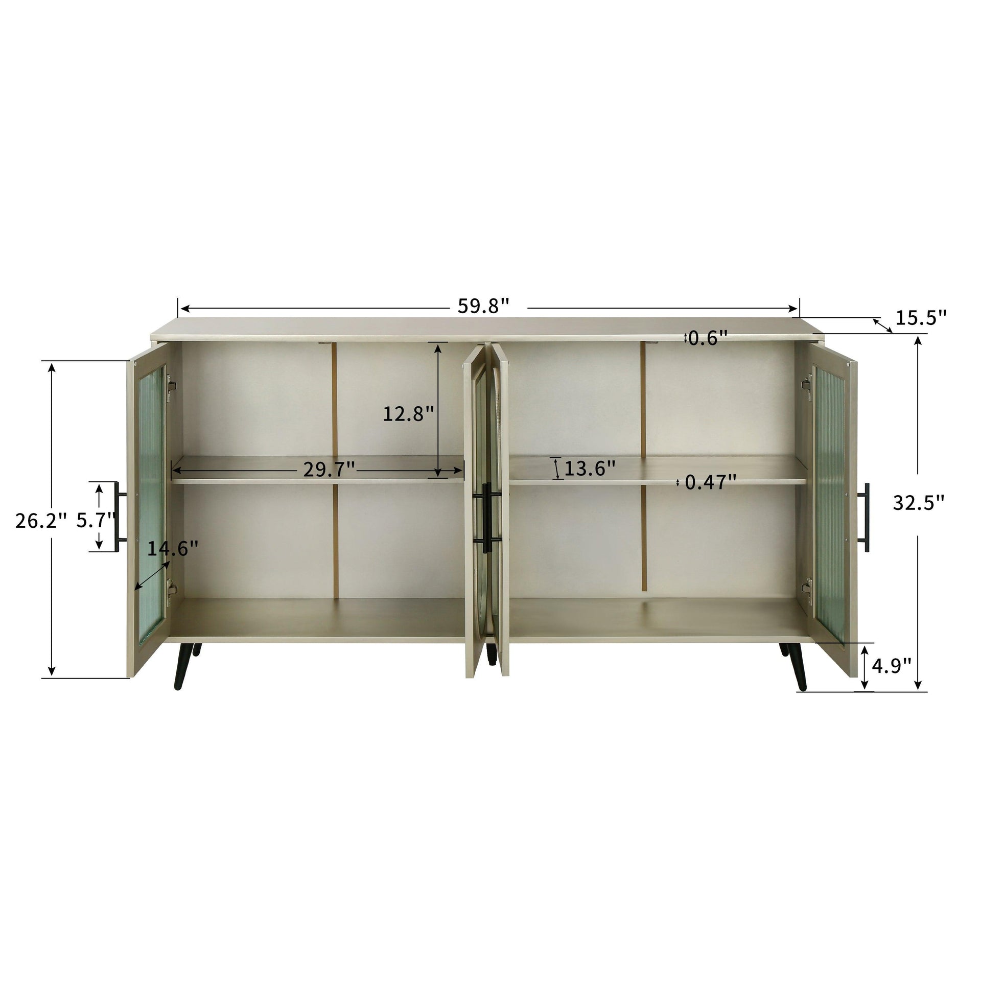 Wood TV Stand with Storage Cabinet & Adjustable Shelves