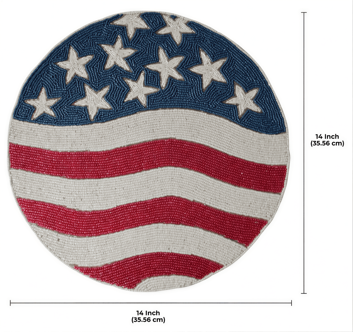 USA Flag Placemats - Round Beaded Handmade Table Mats With Satin Backing