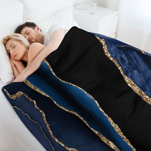 Abstract Blue And Gold Modern Geode Agate Design Throw Blanket