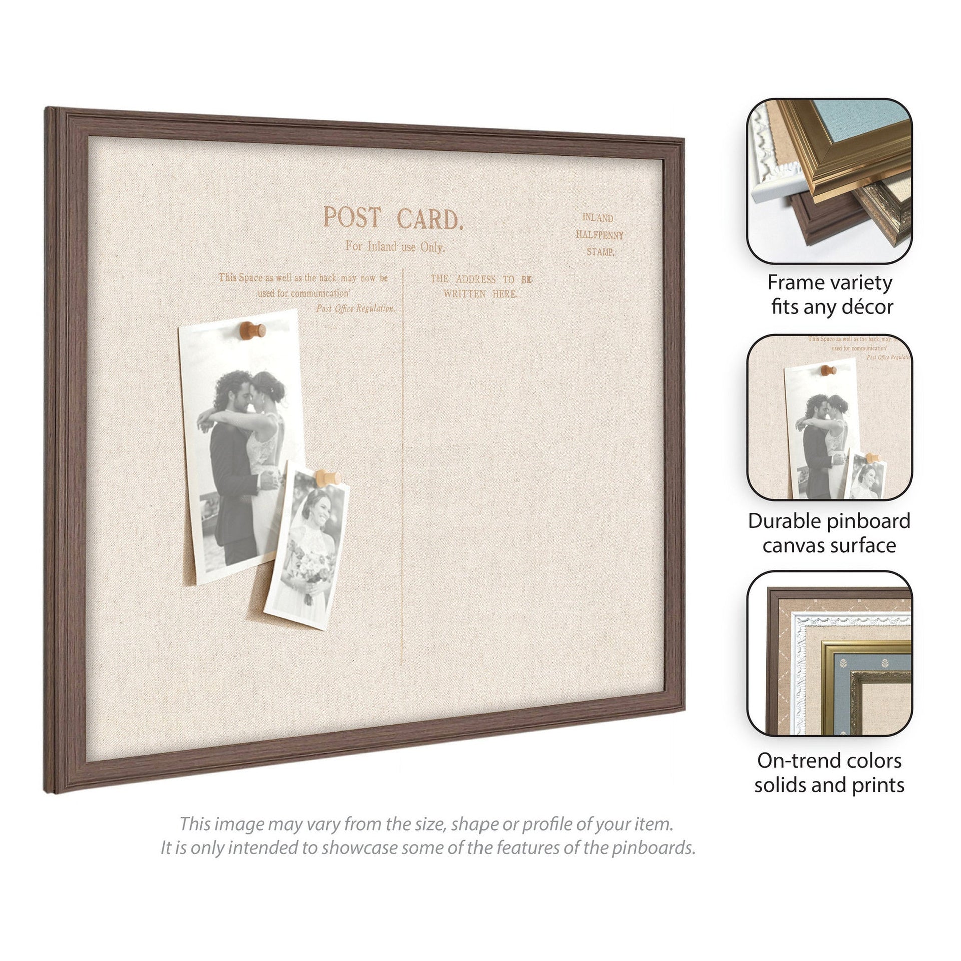 Framed Fabric Pinboard Linen Vintage Post Card Wall Organization