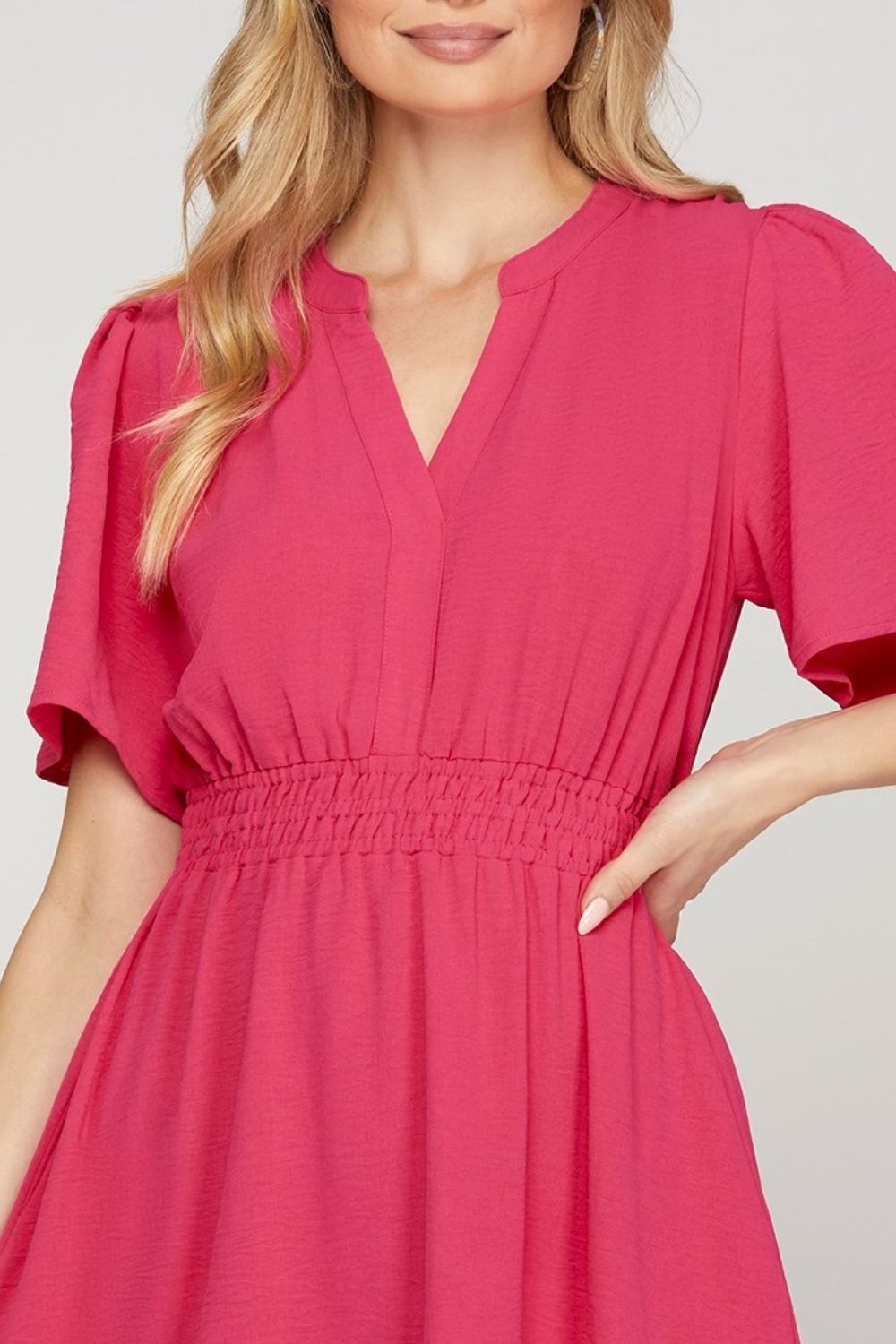 Ruffled Hem Notched Flutter Sleeve Mini Dress For Women Feminine and Playful Mini Dress with Ruffled Hem and Notched Flutter Sleeves for a Romantic Look