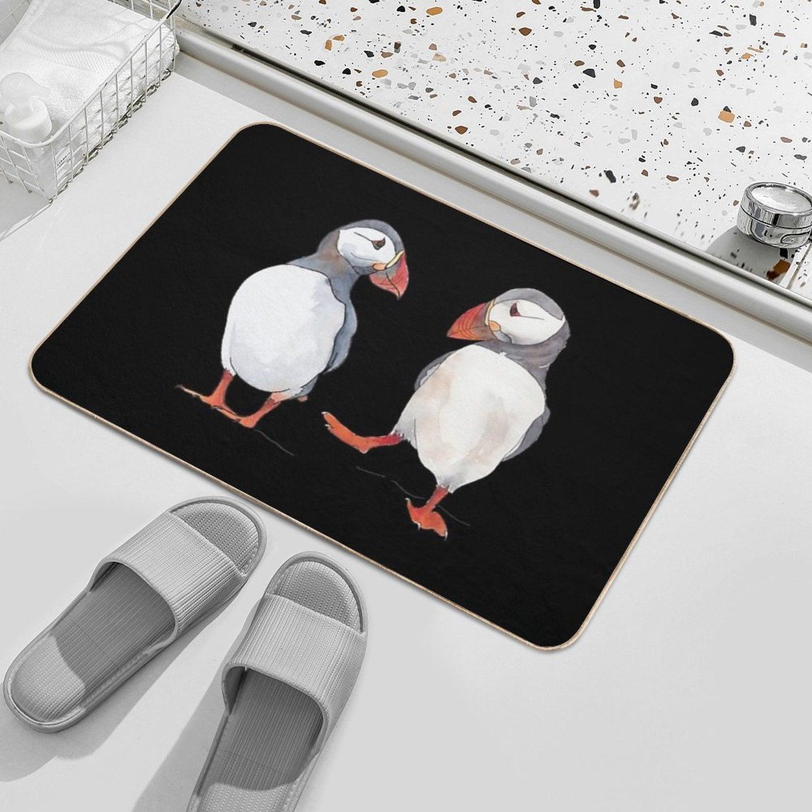 Puffin Friends Dancing - Illustration Bath Mat