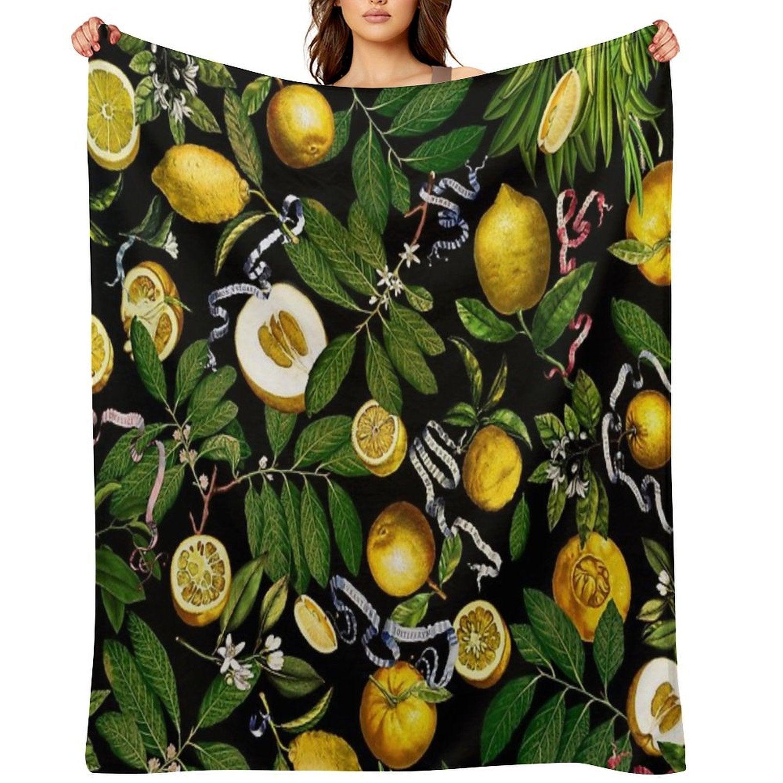 Lemon Tree - Black Throw Blanket
