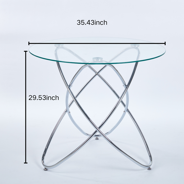 Modern Metal-Leg Dining Table with Tempered Glass Top, Space-Saving Kitchen Table