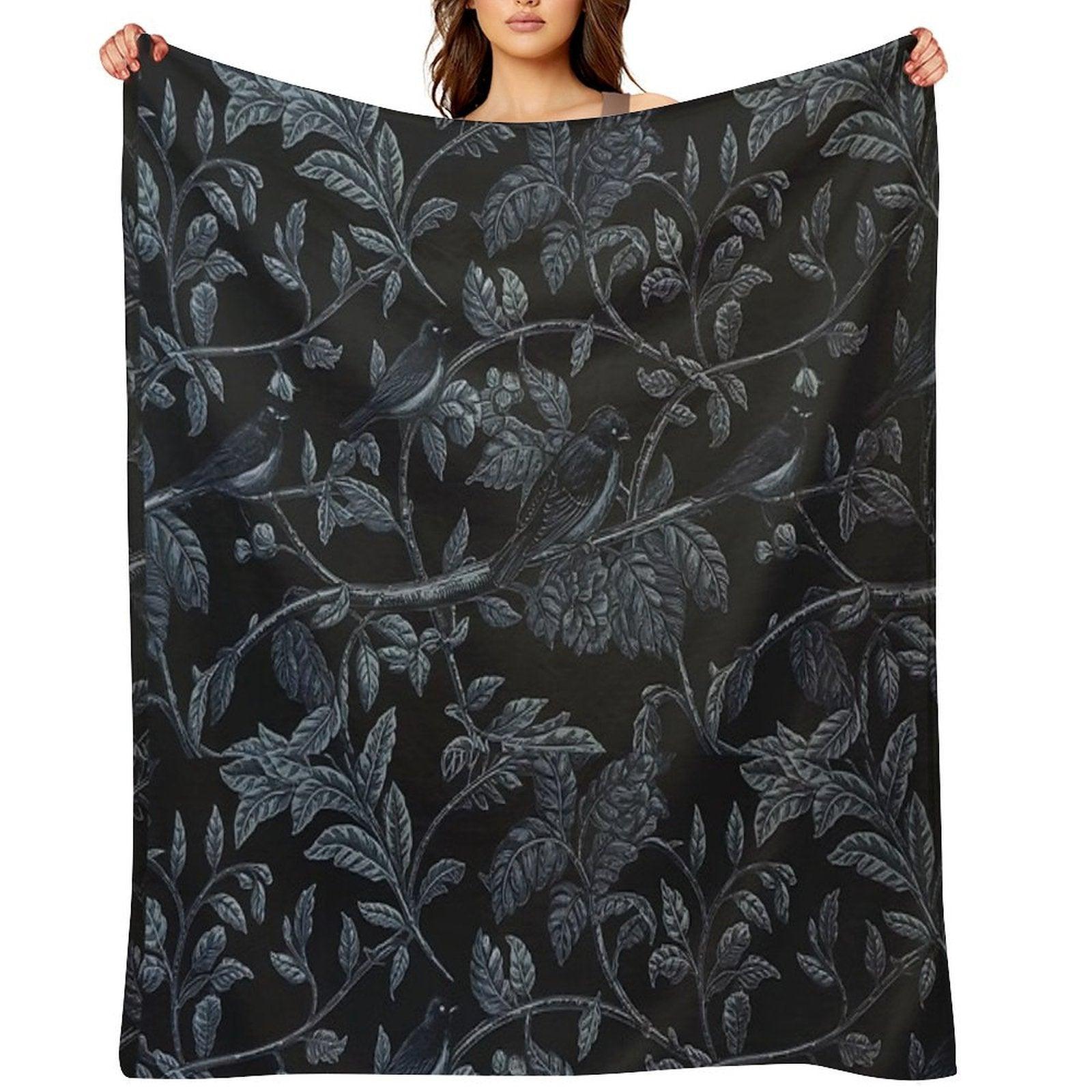 Medieval Floral Raven Throw Blanket