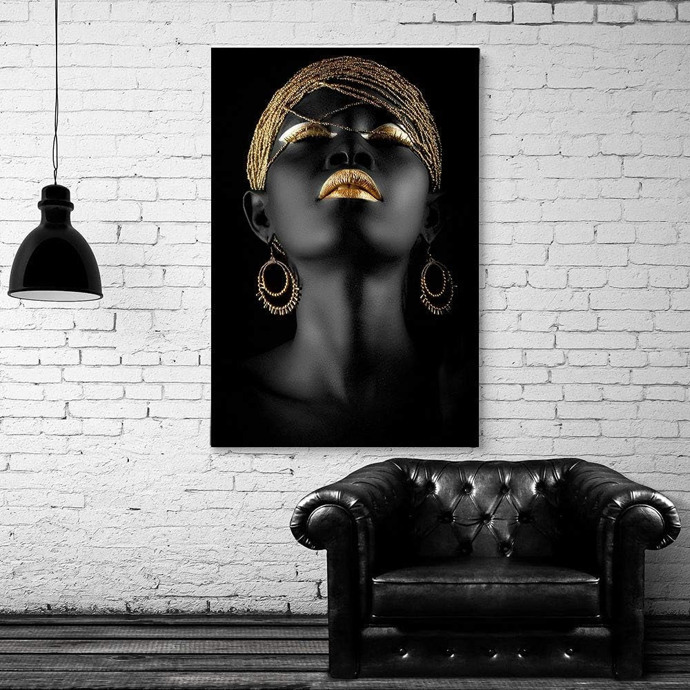 Stunning Black and Gold African Woman Canvas Art - Modern Home Decor (12