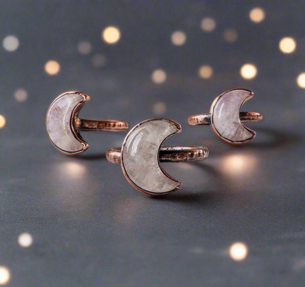 Copper Kunzite Crescent Moon Ring - Love Energy | By Blackbird & Sage