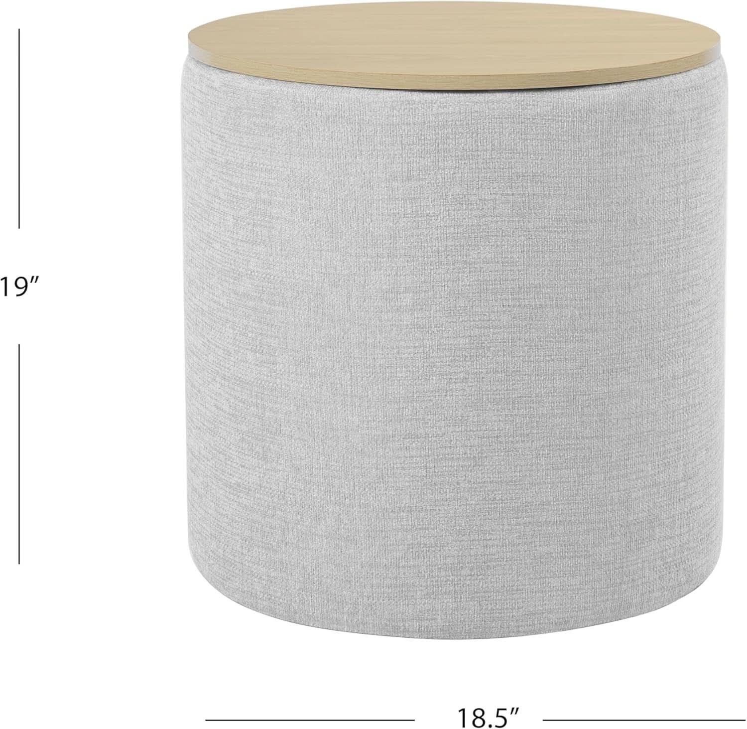 Storage Ottoman 18 Inch Wood Top Gray Textured Fabric