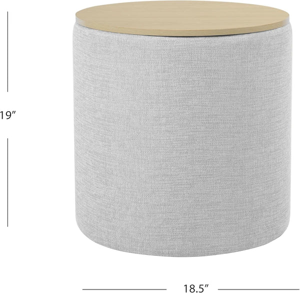 Storage Ottoman 18 Inch Wood Top Gray Textured Fabric