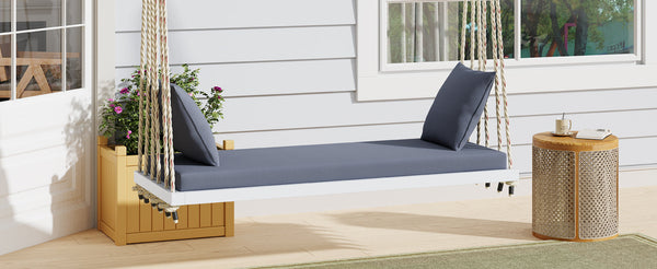 Patio Wooden Swing Chair Hanging Porch Swing Bench with Cushion & Pillows