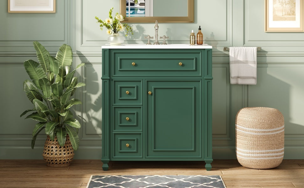 Bathroom Vanity with Ceramic Sink Basin, Cabinet with Soft-Close Doors and Organizer
