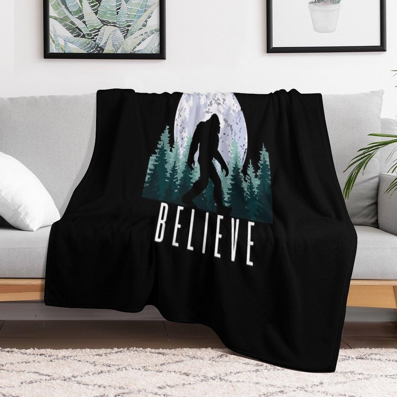 Bigfoot Believe  Sasquatch Throw Blanket