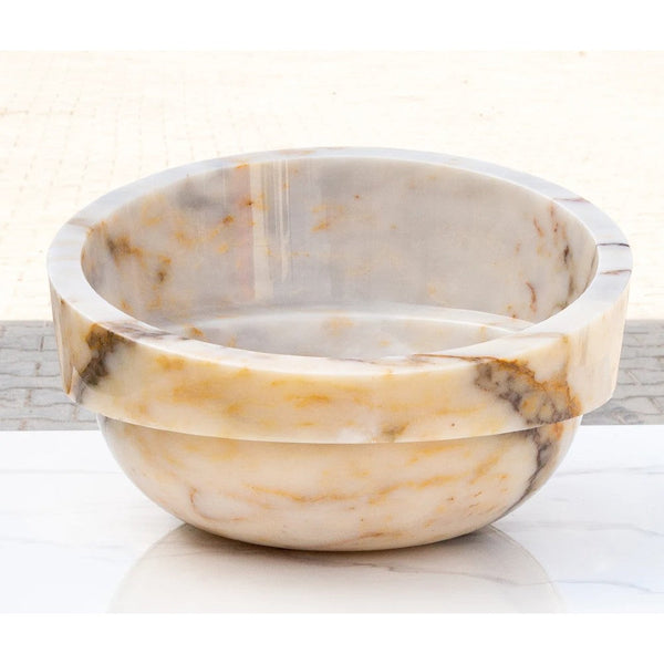 Bianco Giallo Marble Special Design Vessel Sink Bowl Polished  (D)16