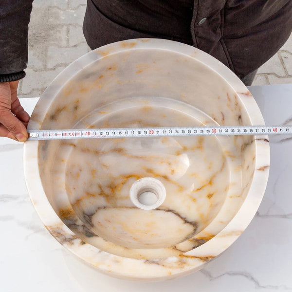 Bianco Giallo Marble Special Design Vessel Sink Bowl Polished  (D)16