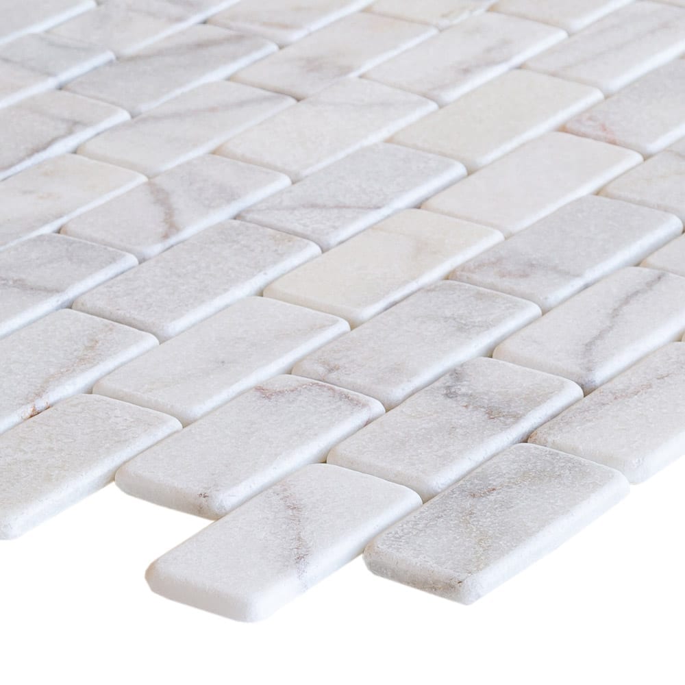 Bianco Ibiza White Marble Tumbled Mosaic Floor and Wall Tile - Livfloors Collection