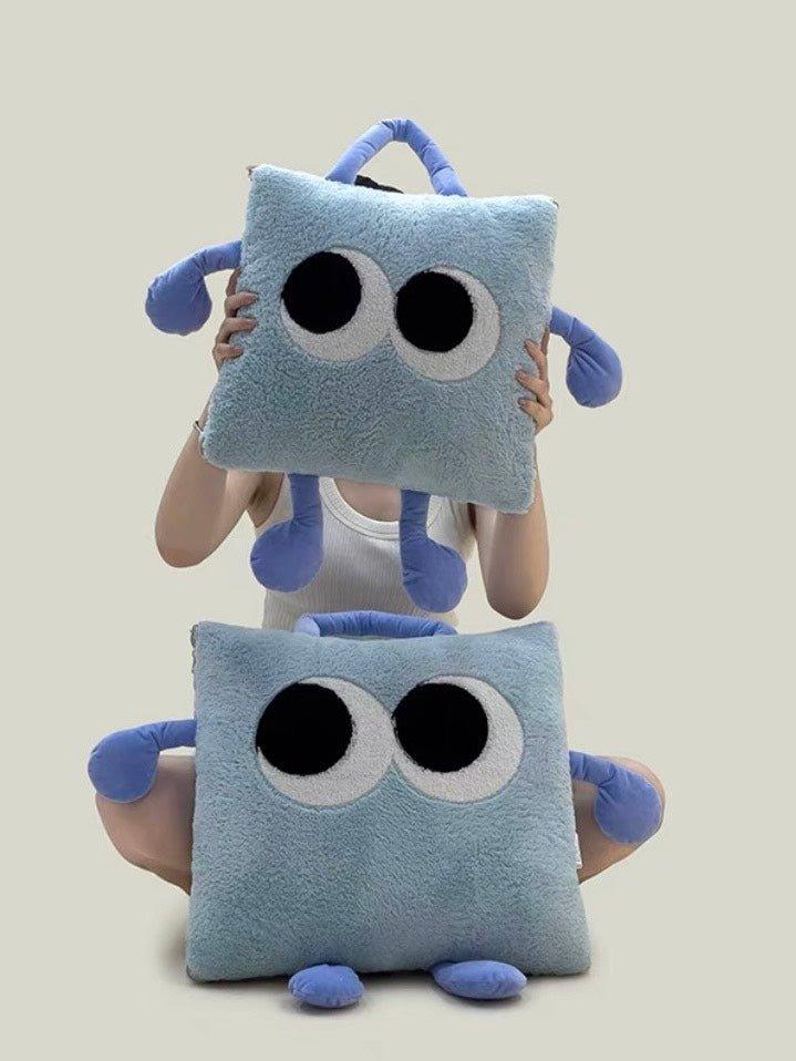 Big Eyes 2-in-1 Convertible Throw Pillow Blanket, Cute Whimsical Soft Cushion