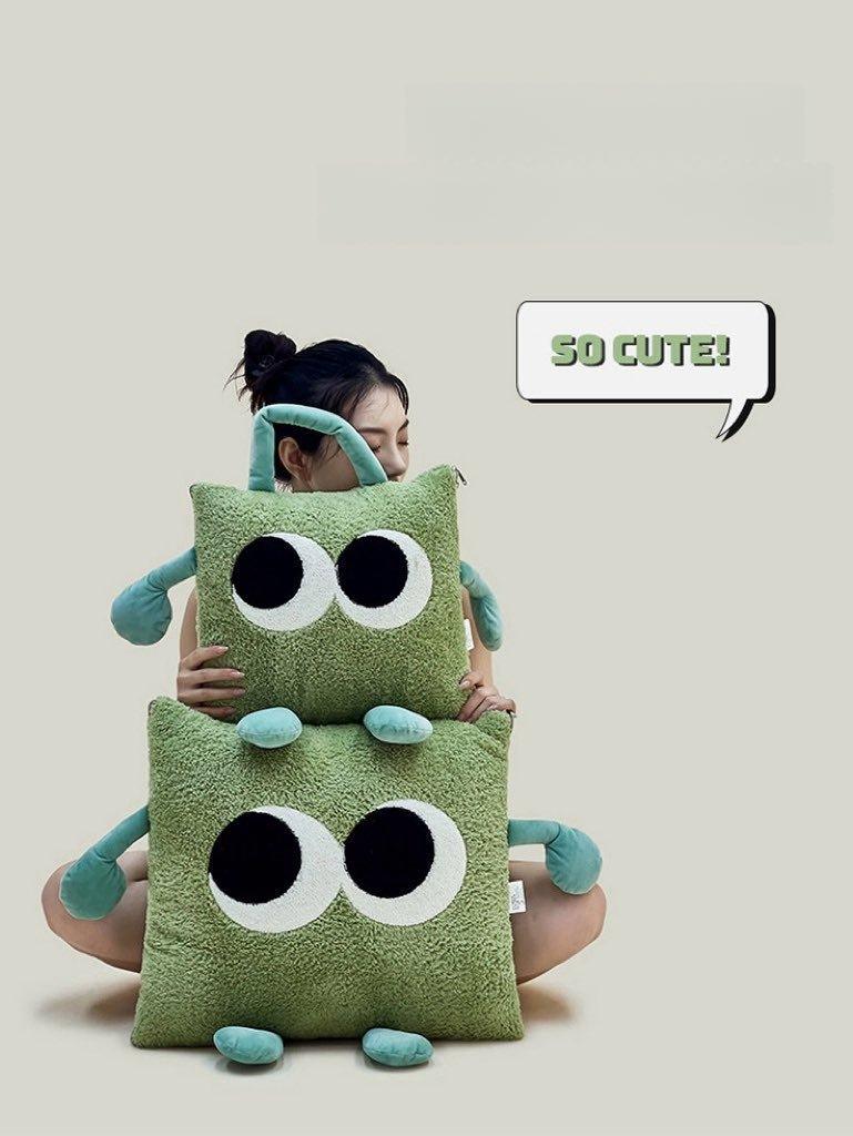 Big Eyes 2-in-1 Convertible Throw Pillow Blanket, Cute Whimsical Soft Cushion
