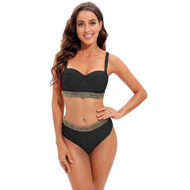 Bikini New 2 Piece Women Swimsuit Women's High Waist Bikini Set Fashion Puff Sleeve Swimwear Set Bathing Suits Solid Color Short Puff Sleeve Summer High Waist Cut Backless Bathing Suit Beachwear