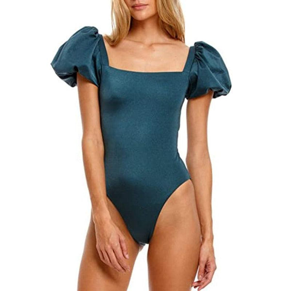 Bikini New 2 Piece Women Swimsuit Women's High Waist Bikini Set Fashion Puff Sleeve Swimwear Set Bathing Suits Solid Color Short Puff Sleeve Summer High Waist Cut Backless Bathing Suit Beachwear