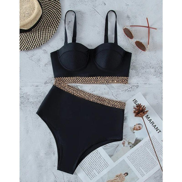 Bikini New 2 Piece Women Swimsuit Women's High Waist Bikini Set Fashion Puff Sleeve Swimwear Set Bathing Suits Solid Color Short Puff Sleeve Summer High Waist Cut Backless Bathing Suit Beachwear