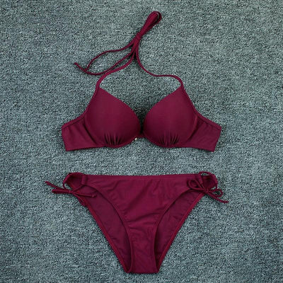 Bikini Push Up New Swimwear Women Print Floral Bikinis Set Swimsuit Bathing Suit Two Piece Summer Beach Wear Floral Leaf Print Bikini Set Padded Lace Up Straps Bikini Beach Swimsuit