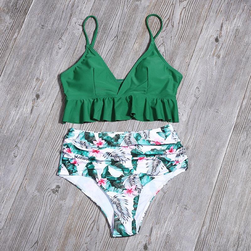 Bikini Push Up Summer Floral Swimwear Sport Women Plus Size Swimming Suit For Women  Women Bikini Set Ruffle Two Piece Swimsuit Flounce Push Up Cutout Swimwear Bathing Suits Swimsuit High Waist Bikini Set