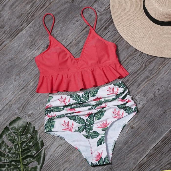 Bikini Push Up Summer Floral Swimwear Sport Women Plus Size Swimming Suit For Women  Women Bikini Set Ruffle Two Piece Swimsuit Flounce Push Up Cutout Swimwear Bathing Suits Swimsuit High Waist Bikini Set