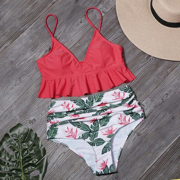 Bikini Push Up Summer Floral Swimwear Sport Women Plus Size Swimming Suit For Women  Women Bikini Set Ruffle Two Piece Swimsuit Flounce Push Up Cutout Swimwear Bathing Suits Swimsuit High Waist Bikini Set