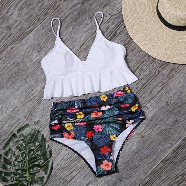 Bikini Push Up Summer Floral Swimwear Sport Women Plus Size Swimming Suit For Women  Women Bikini Set Ruffle Two Piece Swimsuit Flounce Push Up Cutout Swimwear Bathing Suits Swimsuit High Waist Bikini Set