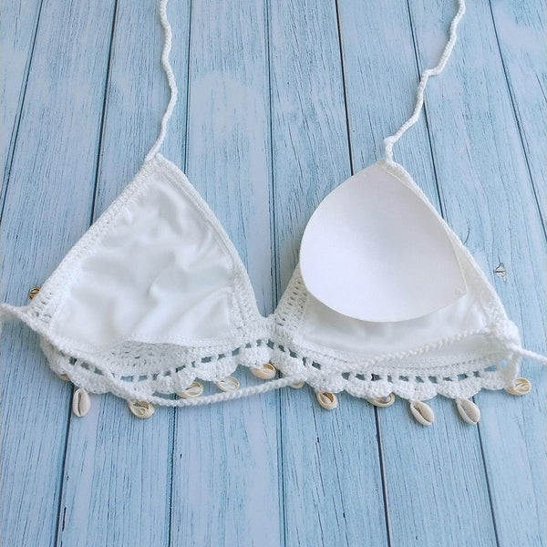 Bikini Set Woman Crochet Shell Tassel Bikini Top And Seashell Beach Skirt Lace See Through Bikini Women Beach Summer 2 Piece Outfits Crochet Mesh Bikini Top and Skirt Set