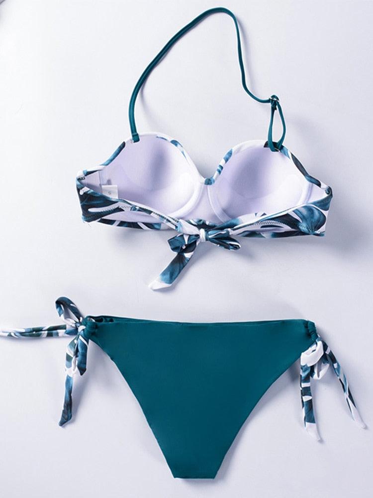 Bikini Sets Solid Color Swimsuit  Mid-Waist  Gather Cup Bikinis Women Swimwear Female Bathing Suits Beach wear  Two Piece Swimsuits Triangle Bikini swimsuits for Women