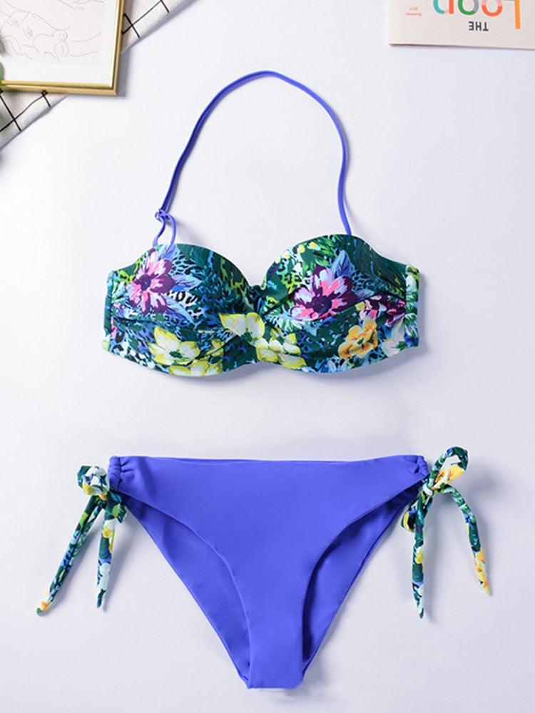 Bikini Sets Solid Color Swimsuit  Mid-Waist  Gather Cup Bikinis Women Swimwear Female Bathing Suits Beach wear  Two Piece Swimsuits Triangle Bikini swimsuits for Women