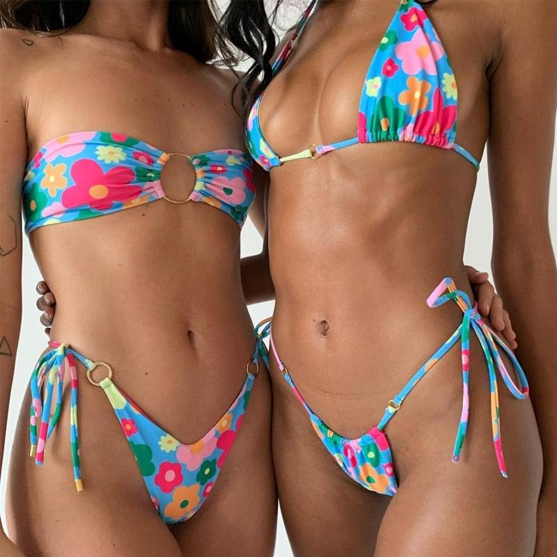 Bikini Swimsuit Solid Color Bikini Set  Swimwear Bathing Suit Women Bikinis String Beach Women Two Piece Bikini Swimsuit Bathing Suits Halter Triangle Tops String Bikini Sets