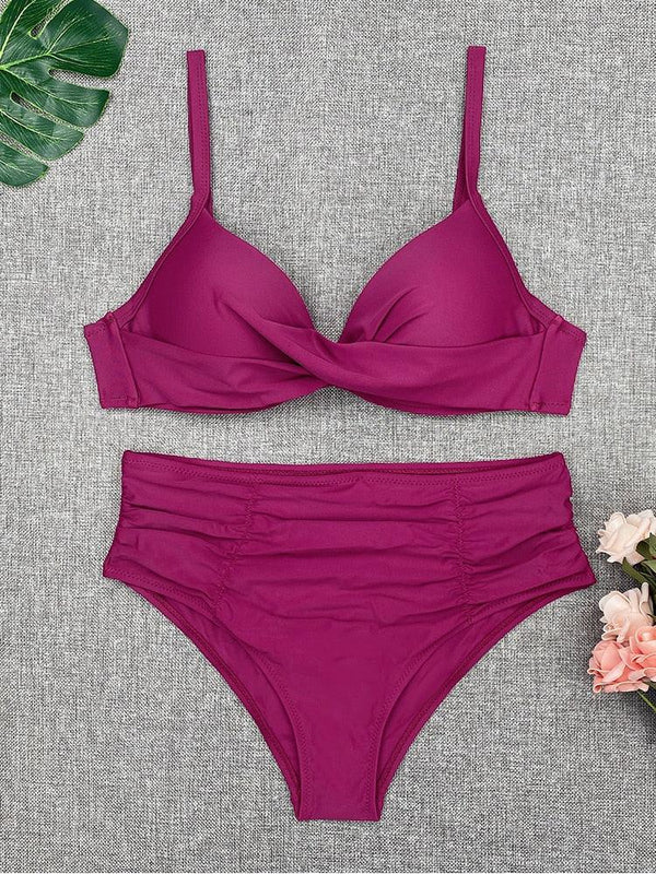 Bikini Swimwear Women High Waist Swimsuit Solid Color Bikini Set Women's Push Up Underwire Top Bottom Bikini Bathing Swimsuits Beach Wear Padded Push Up Bikini Set Female