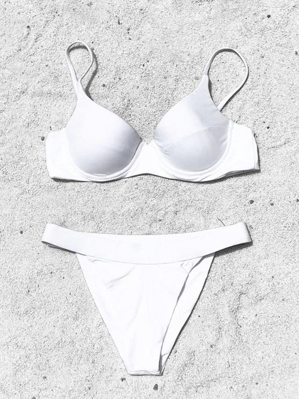 Bikini Swimwear Women High Waist Swimsuit Solid Color Bikini Set Women's Push Up Underwire Top Bottom Bikini Bathing Swimsuits Beach Wear Padded Push Up Bikini Set Female