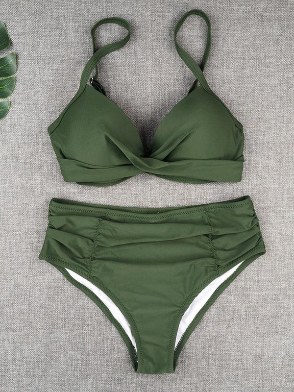 Bikini Swimwear Women High Waist Swimsuit Solid Color Bikini Set Women's Push Up Underwire Top Bottom Bikini Bathing Swimsuits Beach Wear Padded Push Up Bikini Set Female