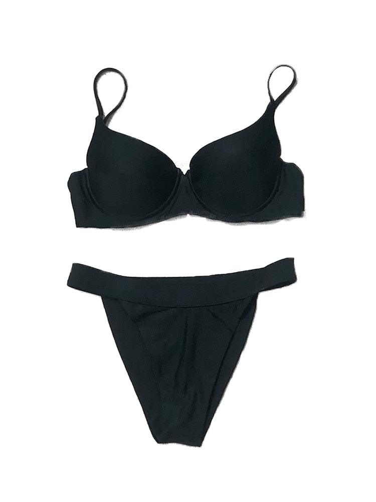 Bikini Swimwear Women High Waist Swimsuit Solid Color Bikini Set Women's Push Up Underwire Top Bottom Bikini Bathing Swimsuits Beach Wear Padded Push Up Bikini Set Female
