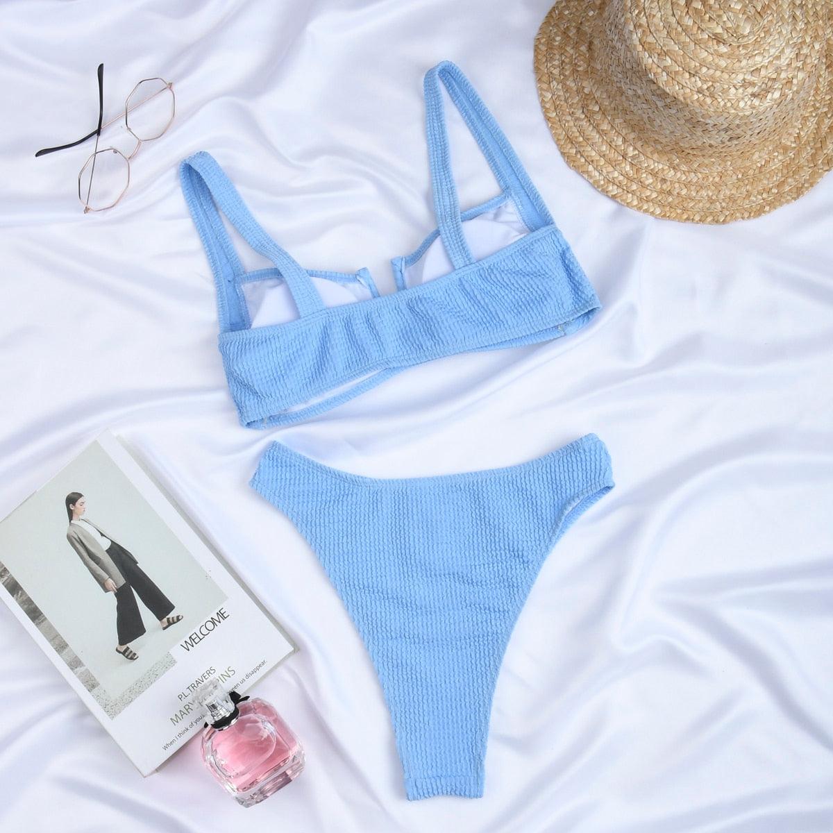 Bikini Women Swimsuit Female Bikini Set Solid Swimwear For Women Bathing Suit Swimming Suits Beach Wear Underwire Bikini High Cut Bikini Swimwear Solid Color High Leg Bikini Swimsuit