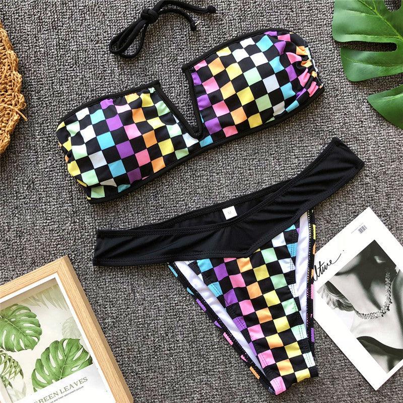 Bikinis Color V Neck Bikini Swimsuits Push Up Swimwear Female Brazilian Bikini Set Bathing Suits Women's Bathing Suit Deep V-Wired Bikini Set High Cut Two Piece Swimsuits